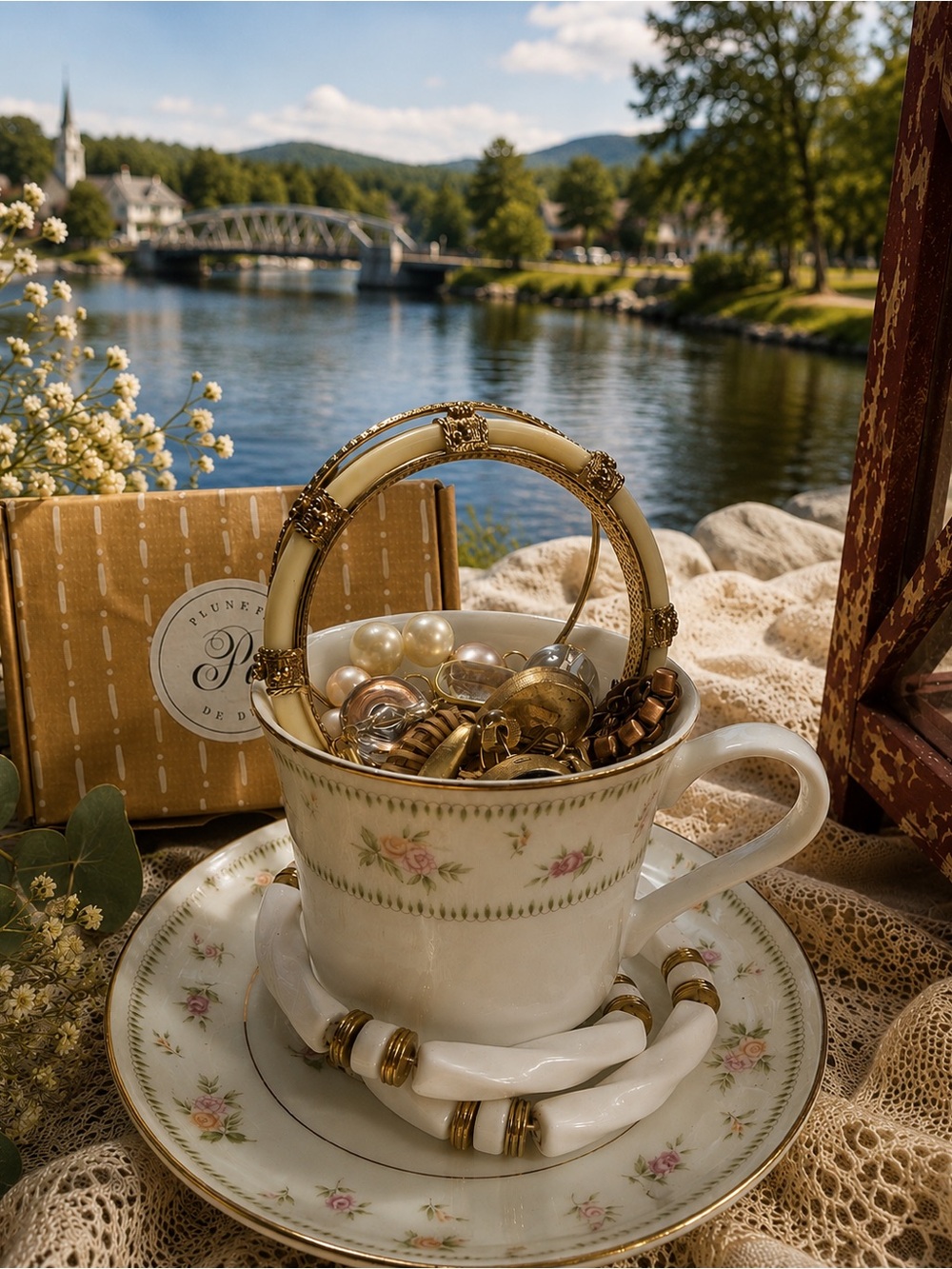 Vintage Floral Abington porcelain Teacup& saucer filled with jewelry